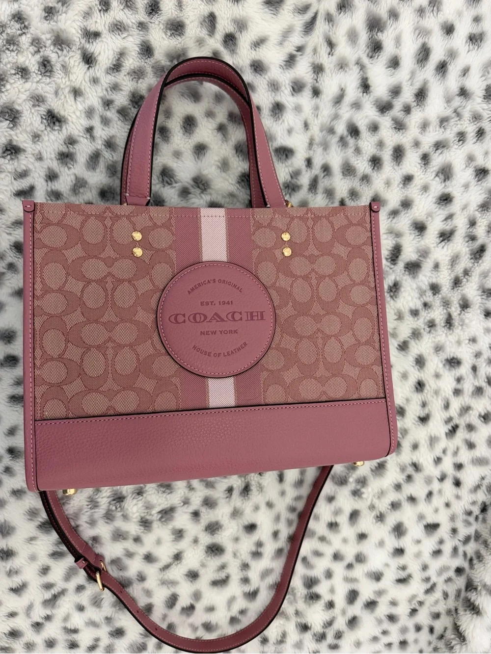 NWOT Coach Dempsey Carryall Pink Signature Jacquard Stripe Medium Crossbody Tote - Picture 8 of 9